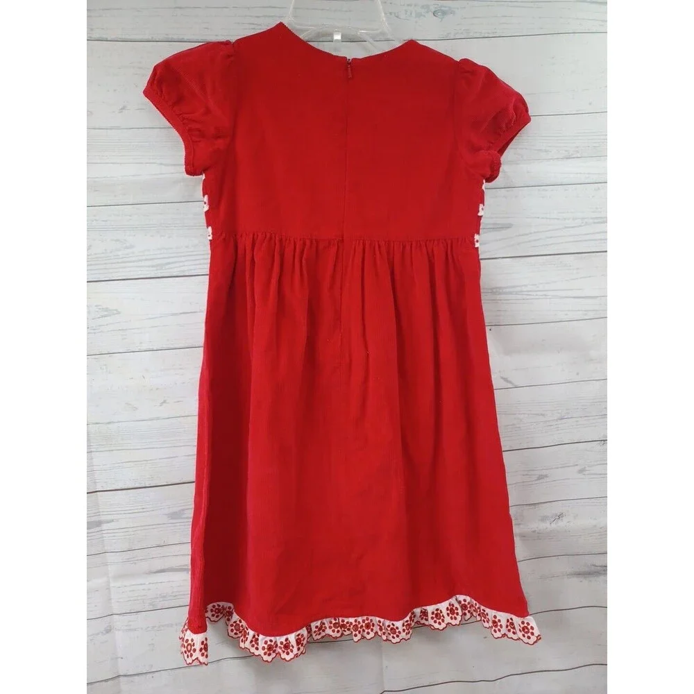 Hanna Andersson Dress Girls 130 US 8 Red White Corduroy Ruffles